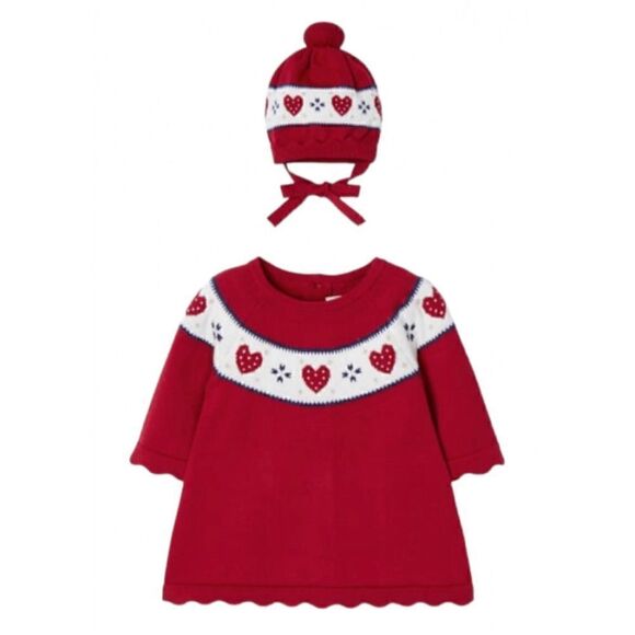 MAYORAL NEW WITH TAGS KNITTED DRESS WITH HAT SIZE 2-4 MONTHS - Picture 1 of 6
